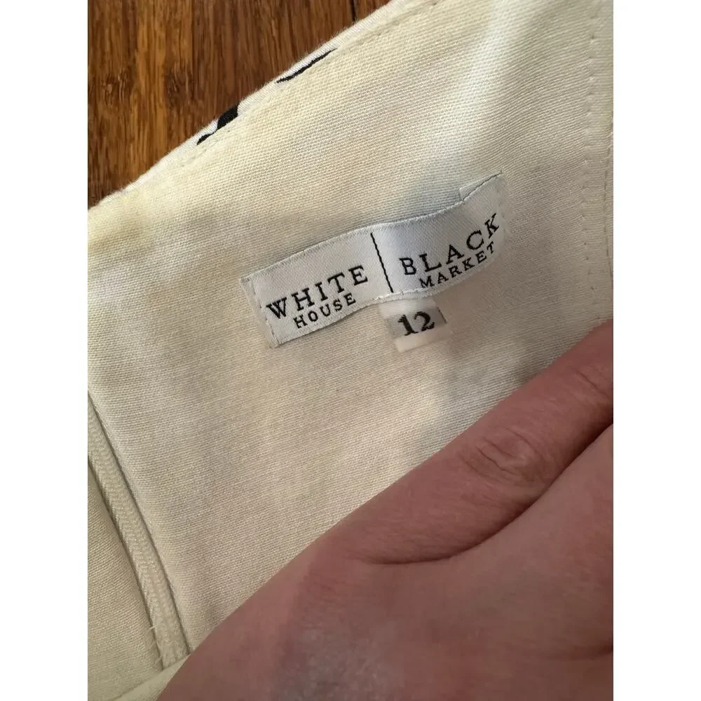 White House Black Market Dress Size 12 Black White Floral Midi A-Line Classic - Picture 3 of 10